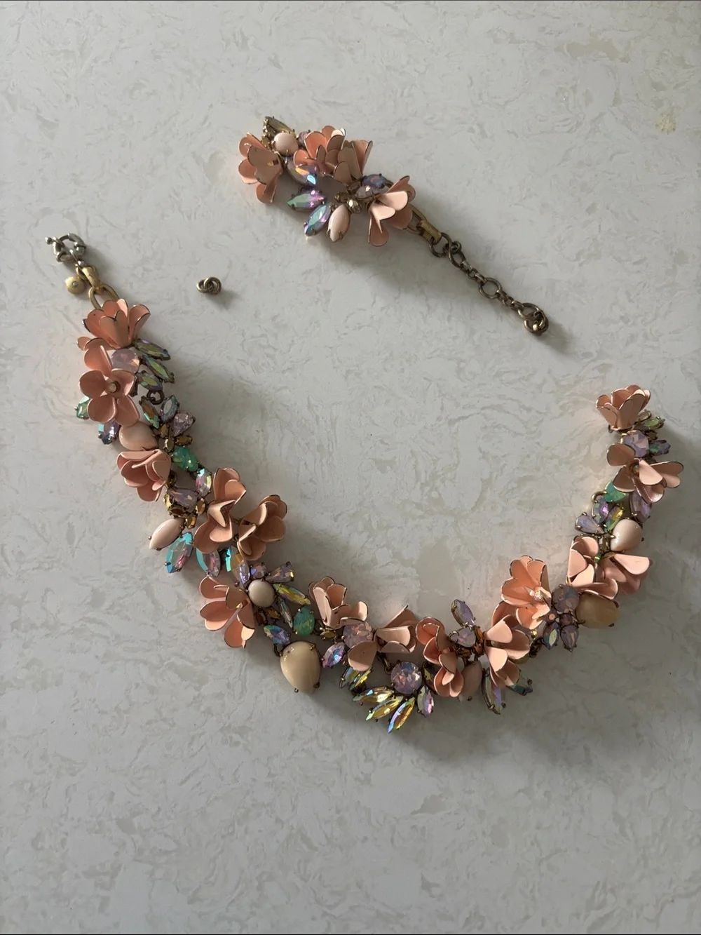 Jcrew Floral Peach Statement Necklace and Bracelet Set - broken, needs repair